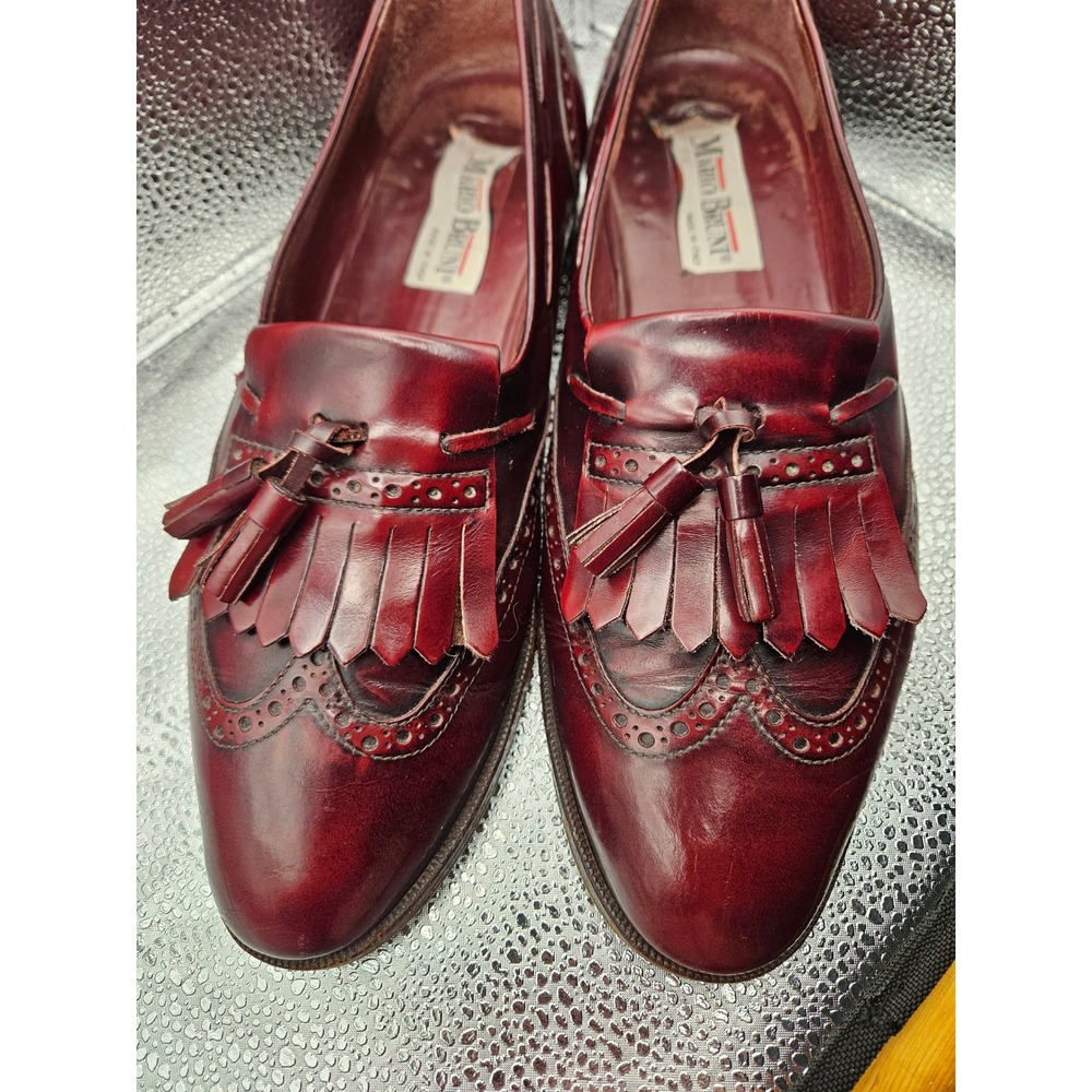 Mario Bruni Mens Burgundy Leather Kiltie Tassel Wingtip Loafer Made in Italy 10M